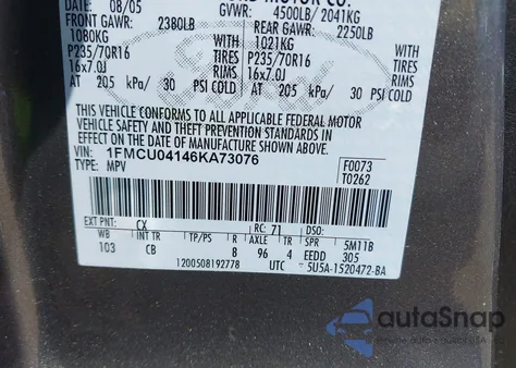 2006 Ford Escape Limited z USA, uszkodzony, nr VIN 1FMCU04146KA73076